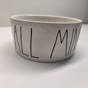 Rae Dunn Dog Food Bowl "All Mine" White Black Lettering Cute Modern Minimalist